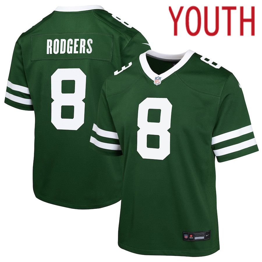 Youth New York Jets #8 Aaron Rodgers Nike Gotham Green Game NFL Jersey->->Youth Jersey